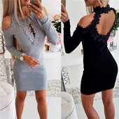 Stílusos ruha csupasz háttal és fekete és szürke hímzéssel