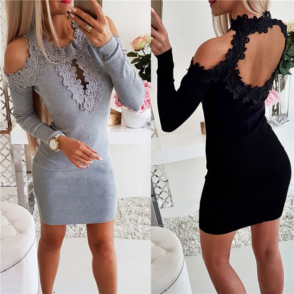 Stílusos ruha csupasz háttal és fekete és szürke hímzéssel