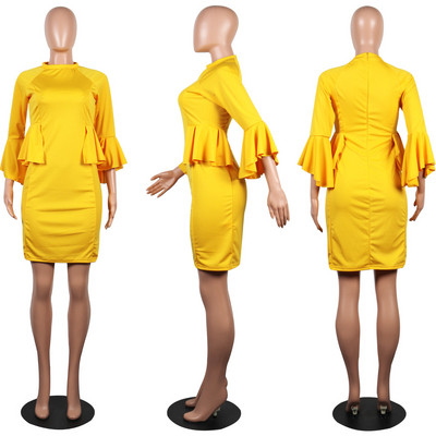 Elegáns női ruha lótusz ujjú sárga színben