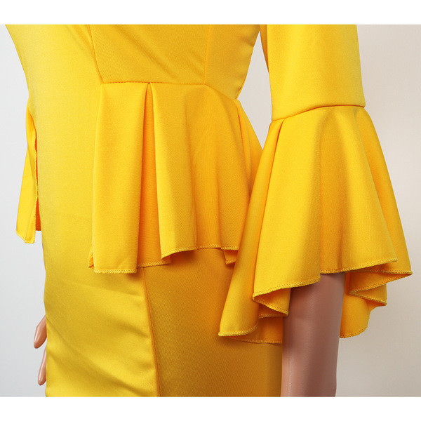 Elegáns női ruha lótusz ujjú sárga színben