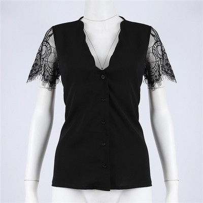 Modern női blúz V-nyakú, csipkés rövid ujjú, két színben