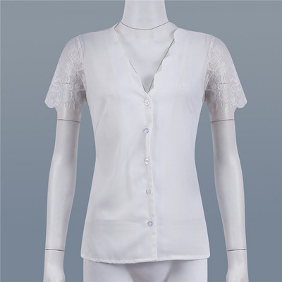 Modern női blúz V-nyakú, csipkés rövid ujjú, két színben