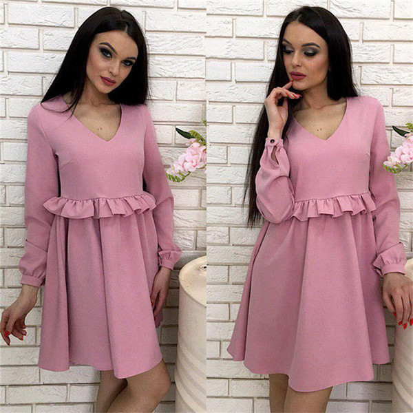 Modern női szabású ruha V-nyakkal több színben