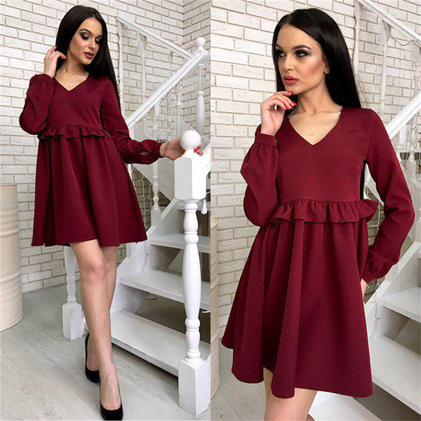 Modern női szabású ruha V-nyakkal több színben