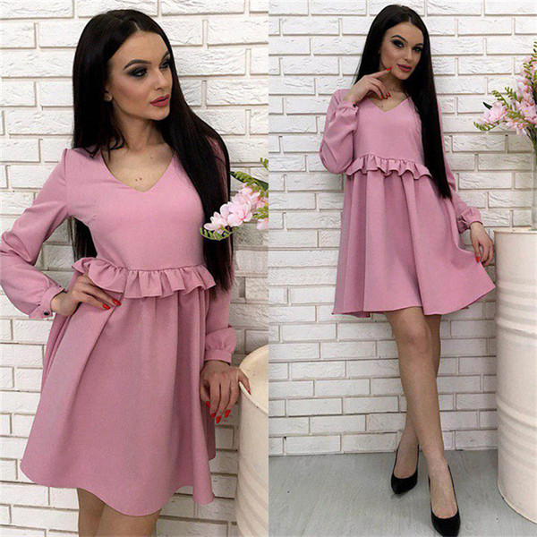 Modern női szabású ruha V-nyakkal több színben