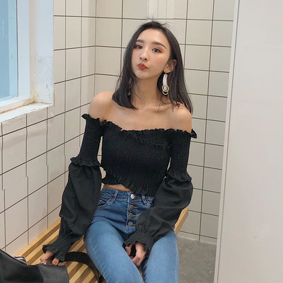 Modern női rövid blúz nyitott váll