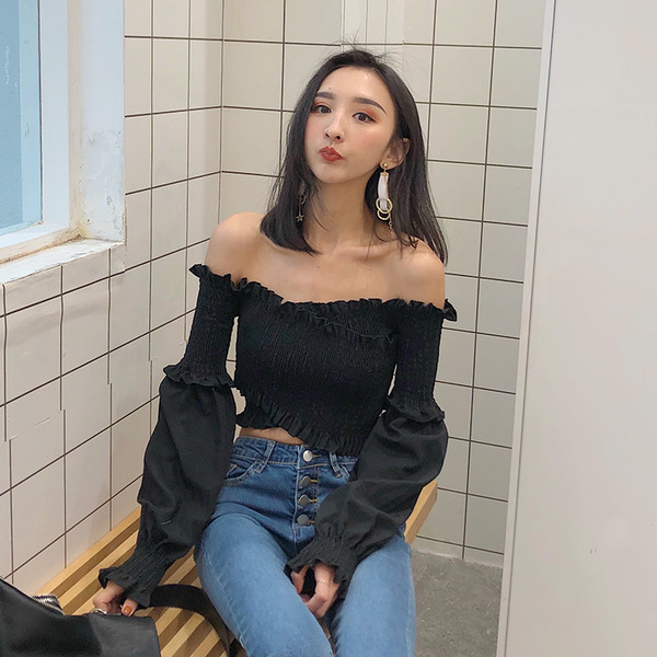 Modern női rövid blúz nyitott váll