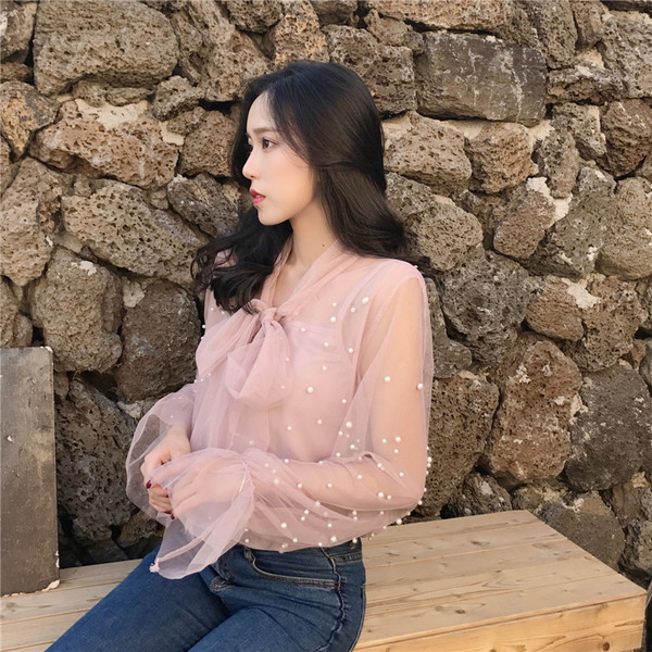 Női elegáns csipkeblúz gyöngyökkel több színben