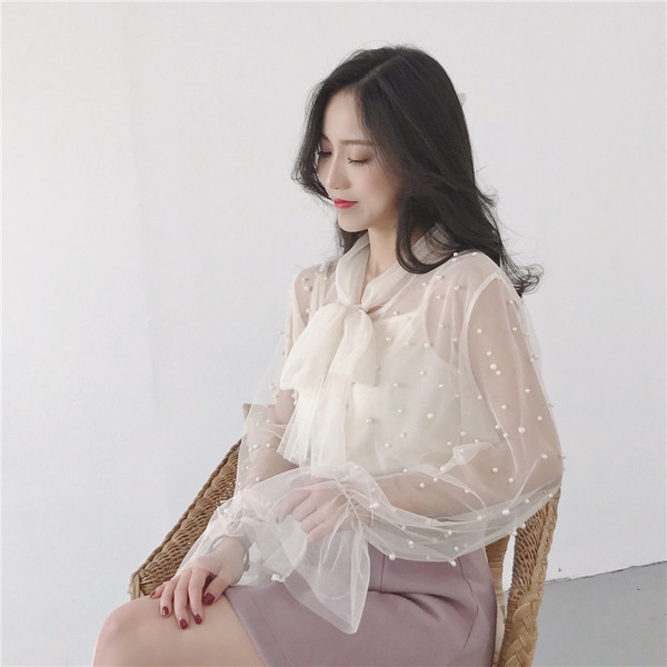 Női elegáns csipkeblúz gyöngyökkel több színben