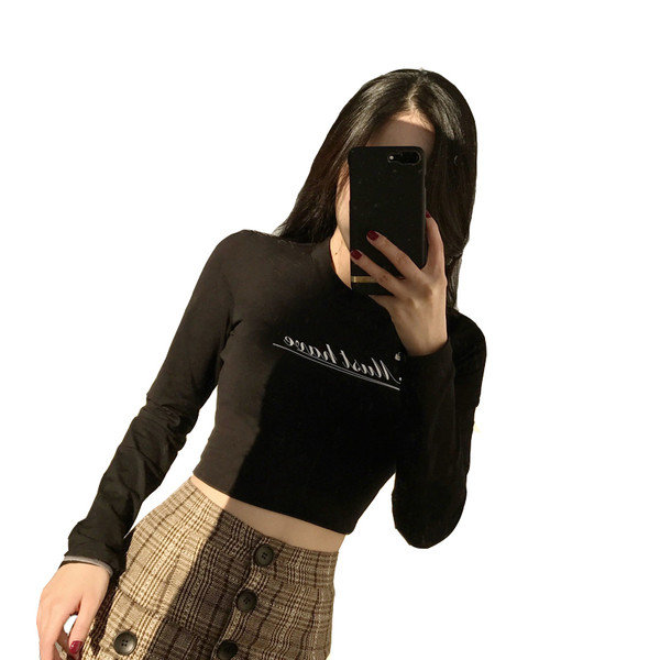 Modern női rövid blúz két színben felirattal