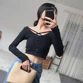 Γυναικεία κοντή καθημερινή  μπλούζα με κουμπιά σε δύο χρώματα