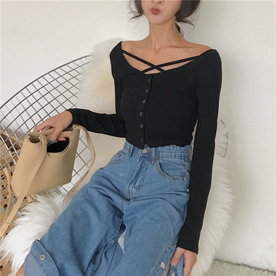 Γυναικεία κοντή καθημερινή  μπλούζα με κουμπιά σε δύο χρώματα