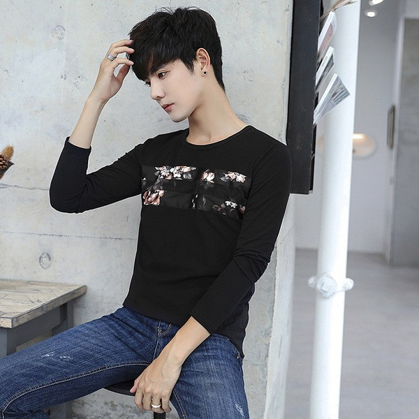 Modern férfi blúz O-alakú gallérral, három színben