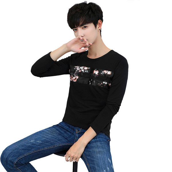 Modern férfi blúz O-alakú gallérral, három színben