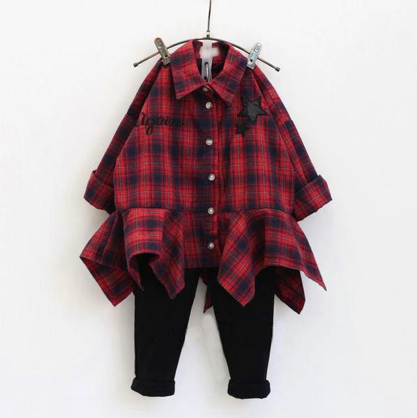 Modern gyerek kockás ing lányoknak kivágott modell