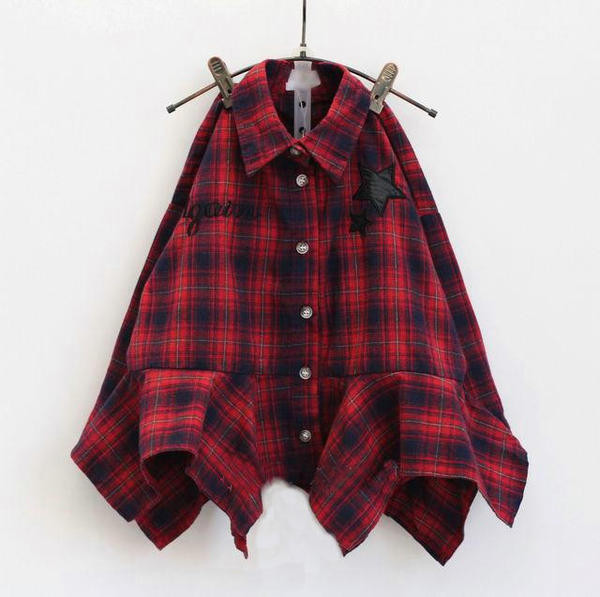 Modern gyerek kockás ing lányoknak kivágott modell