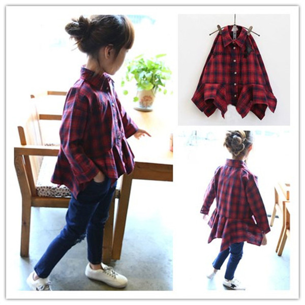 Modern gyerek kockás ing lányoknak kivágott modell