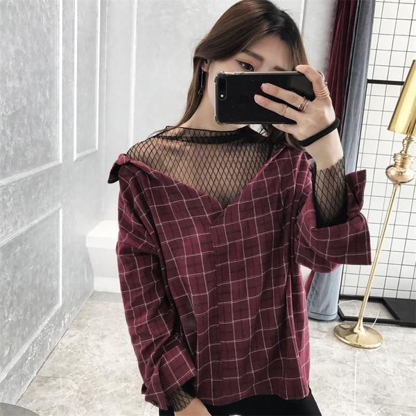 Alkalmi női kockás ing hálóval