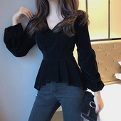 Stílusos női aszimmetrikus fekete blúz, hátul cipzárral