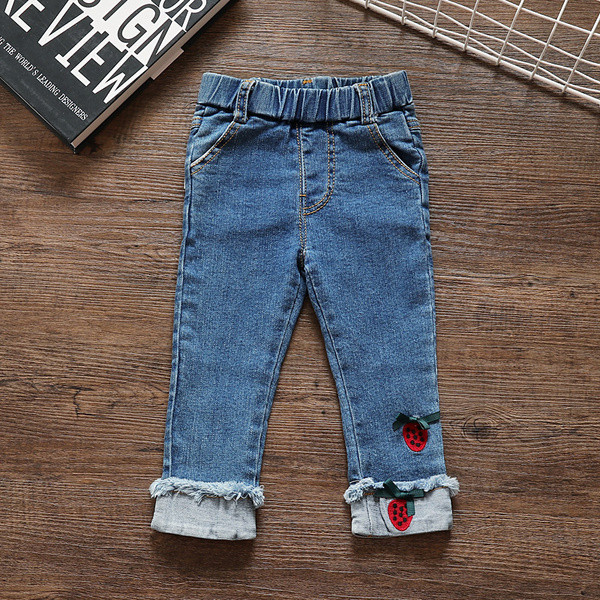 Modern gyerek farmer szett hímzéssel és ing Lotus ujjal egy lánynak