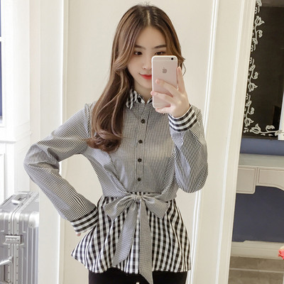 Modern női kockás ing több színben szalaggal