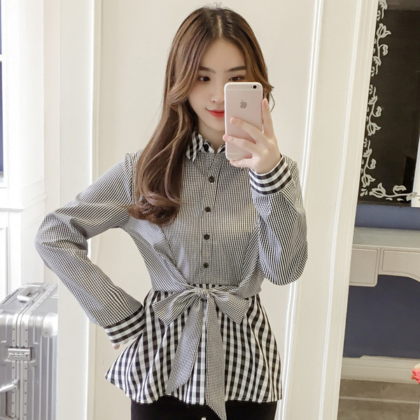 Modern női kockás ing több színben szalaggal