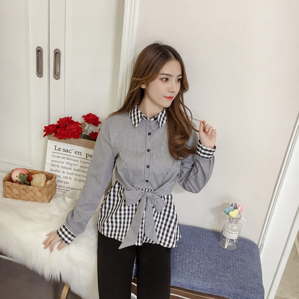 Modern női kockás ing több színben szalaggal