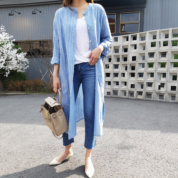 Rochie lunga de dama in albastru cu nasturi si cravate