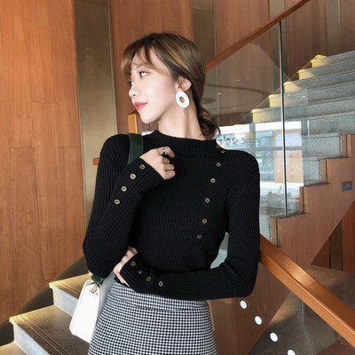 Divatos női pulóver dekorációs gombokkal több színben