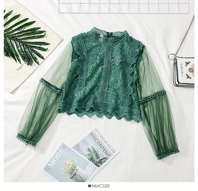 Γυναικεία μπλούζα με δαντέλα με διαφανή μανίκια