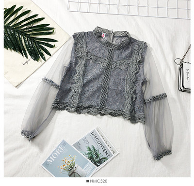 Γυναικεία μπλούζα με δαντέλα με διαφανή μανίκια