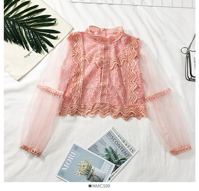 Γυναικεία μπλούζα με δαντέλα με διαφανή μανίκια