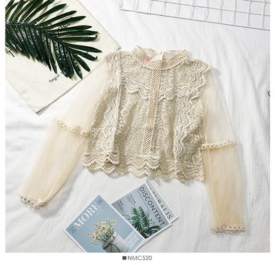 Γυναικεία μπλούζα με δαντέλα με διαφανή μανίκια