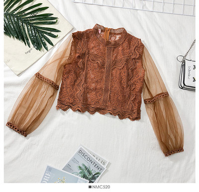 Γυναικεία μπλούζα με δαντέλα με διαφανή μανίκια