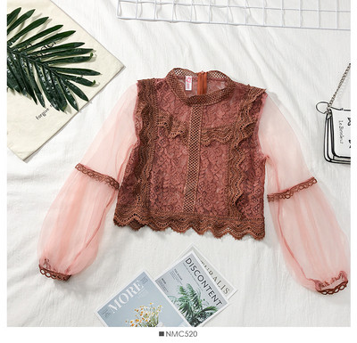 Γυναικεία μπλούζα με δαντέλα με διαφανή μανίκια