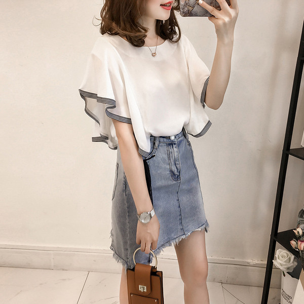 Stílusos női sifon ing lótusz ujjal, két színben