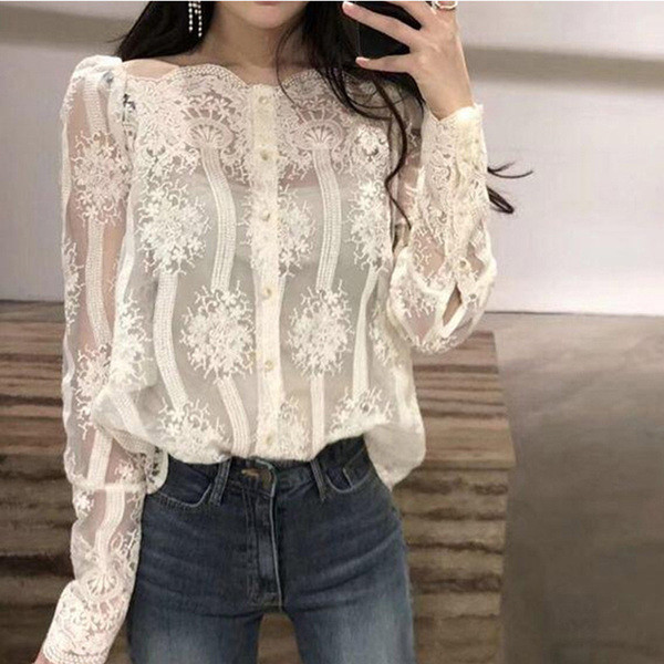 Stílusos női csipkeblúz, hosszú ujjú fehér és fekete színben