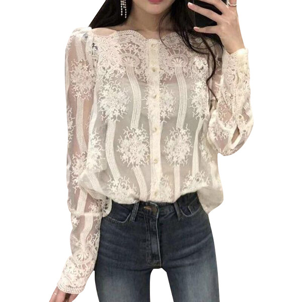 Stílusos női csipkeblúz, hosszú ujjú fehér és fekete színben