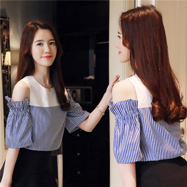 Modern női blúz csupasz váll és rövid ujjú két színben