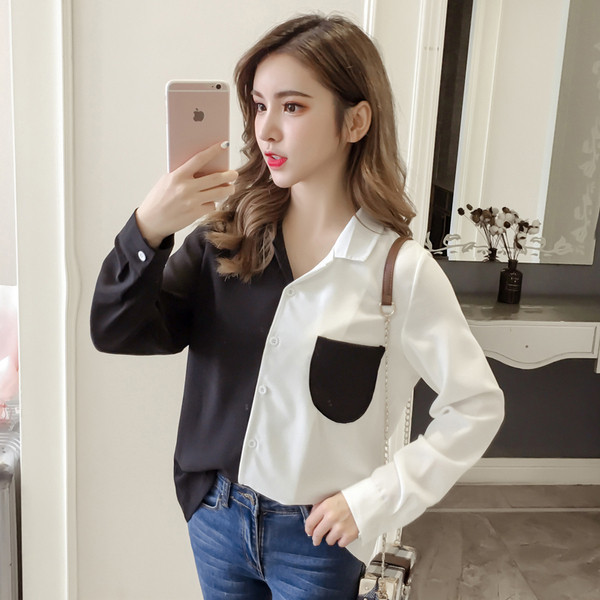 Stílusos női hosszú ujjú ing fekete-fehér színben