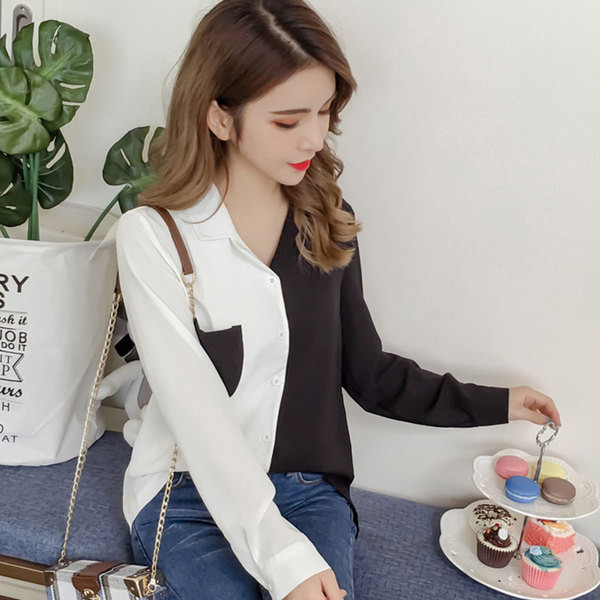 Stílusos női hosszú ujjú ing fekete-fehér színben