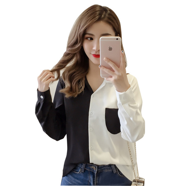 Stílusos női hosszú ujjú ing fekete-fehér színben