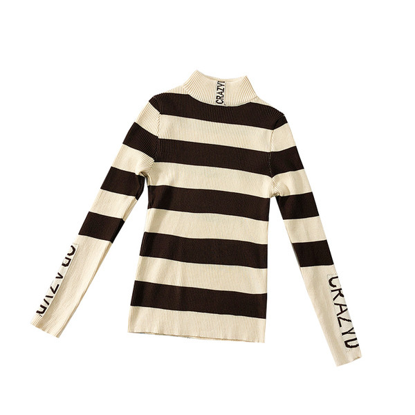 Modern női csíkos pulóver feliratokkal