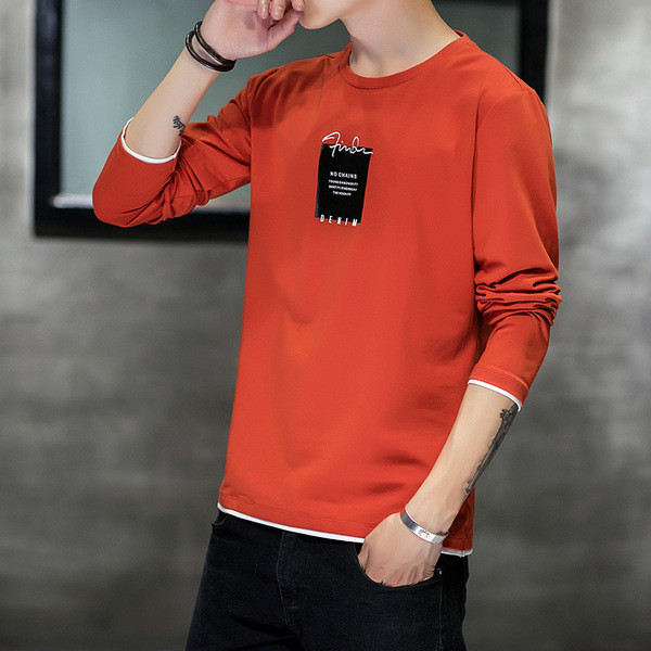 Bluză bărbătească cu aplicație în portocaliu alb și negru