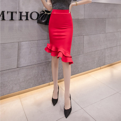 Elegáns női szoknya Karcsú modell magas derékkal, fekete és piros színben