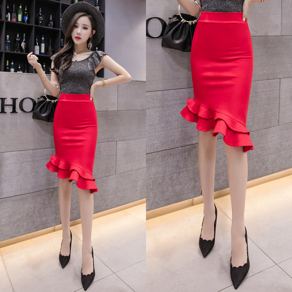 Elegáns női szoknya Karcsú modell magas derékkal, fekete és piros színben