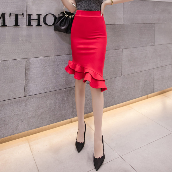 Elegáns női szoknya Karcsú modell magas derékkal, fekete és piros színben