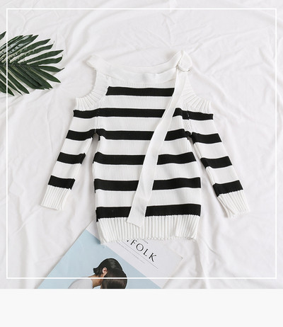 Lezser női csíkos blúz nyitott váll