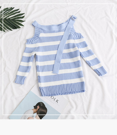 Lezser női csíkos blúz nyitott váll