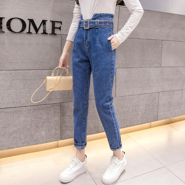 Μοντέρνα γυναικεία τζιν  με ψηλή μέσης και ζώνης σε δύο χρώματα